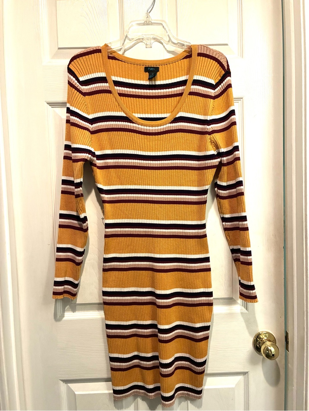 Rue21 Mustard Striped Ribbed Long Sleeve Bodycon Dress